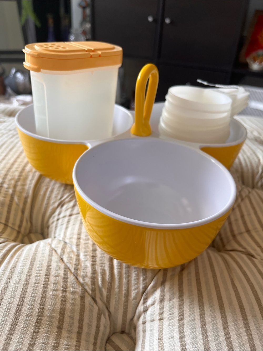 Tupperware bundle Pink and yellow spice storage measuring cups and serving caddy
